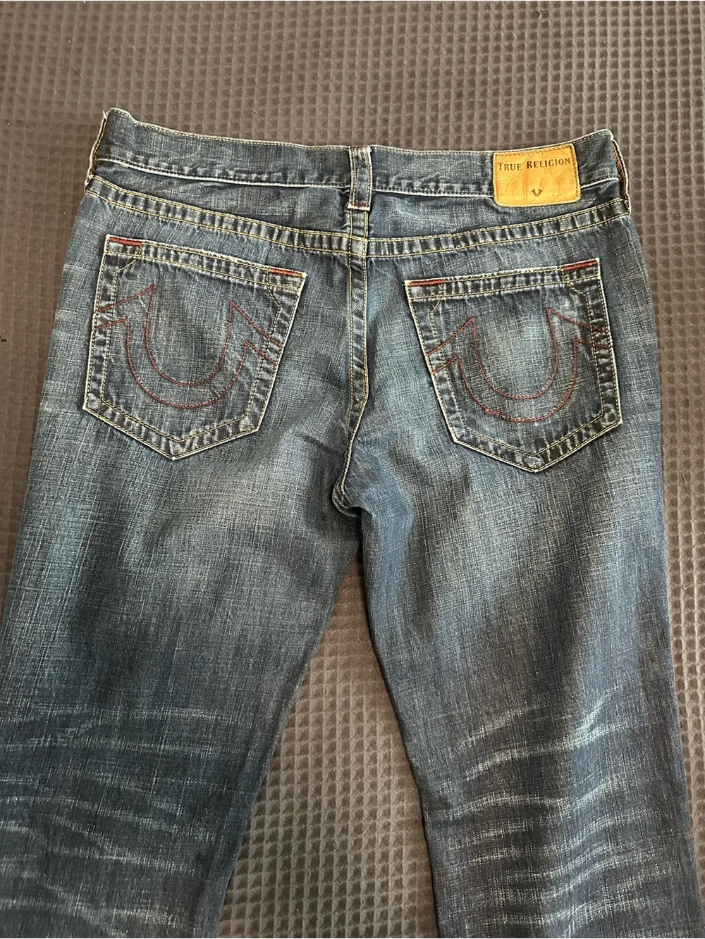 True Religion Men’s Blue Straight Jeans with Red Stitching